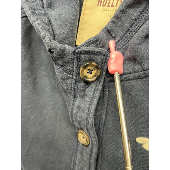 Hollister Hoodie Women Medium Navy Blue Button Front Logo Sleeve Sweatshirt - Picture 12 of 16